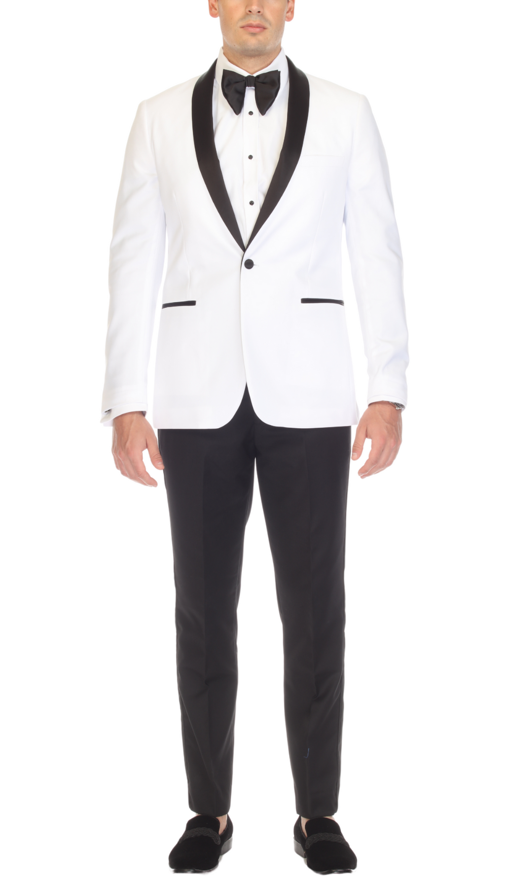 Ferrecci Men's Reno White/Black Slim Fit Shawl Lapel 2 Piece Tuxedo Suit Set