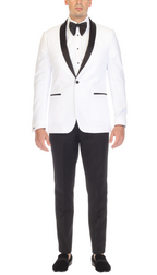 Ferrecci Men's Reno White/Black Slim Fit Shawl Lapel 2 Piece Tuxedo Suit Set