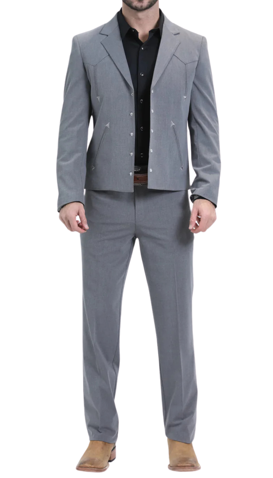 Men's Western Suit 2-Piece Set – Grey | Western Yoke | Ferrecci