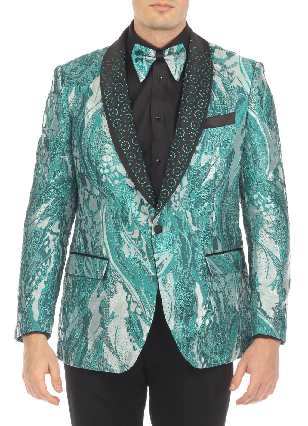 Cosmopolitan Aqua Men's Shawl Collar Tuxedo 1 Button 2 Vent Slim Fit Blazer