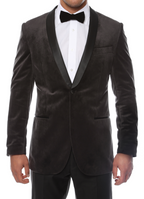 Ferrecci Men's Grey Velvet Tuxedo Jacket – Slim Fit Shawl Lapel Dinner Jacket