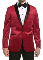 Ferrecci Men's Maroon Velvet Tuxedo Jacket – Slim Fit Shawl Lapel Dinner Jacket