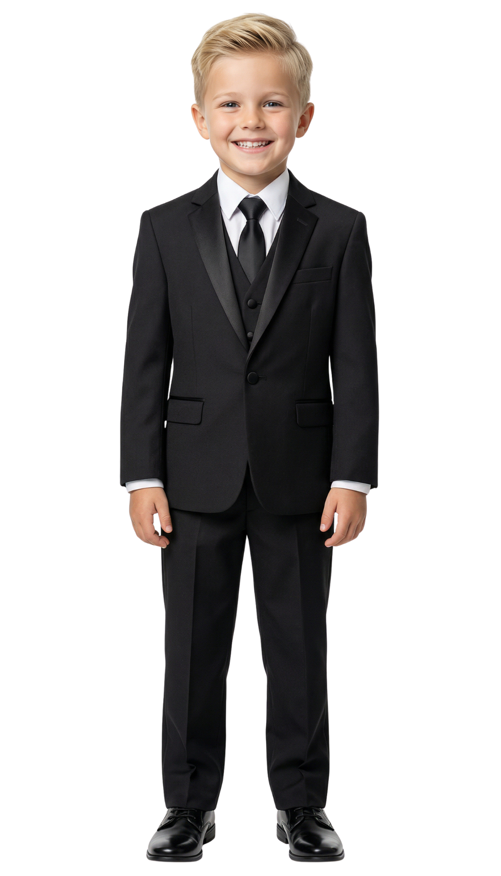Boys Black Shawl Collar Tuxedo – 5-Piece Complete Outfit | Ferrecci Reno Jr