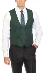 Men's Hunter Green Double Breasted Vest Set - Cruz Adjustable Wedding Waistcoat with Bow Tie, Necktie & Pocket Square, Sizes 36-54 | Ferrecci