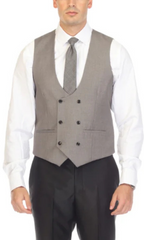 Men's Grey Double Breasted Vest Set - Cruz Adjustable Wedding Waistcoat with Bow Tie, Necktie & Pocket Square, Sizes 36-54 | Ferrecci