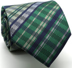 Mens Dads Classic Green Striped Pattern Business Casual Necktie & Hanky Set VO-2