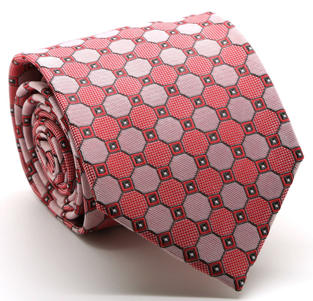 Mens Dads Classic Red Geometric Pattern Business Casual Necktie & Hanky Set W-9
