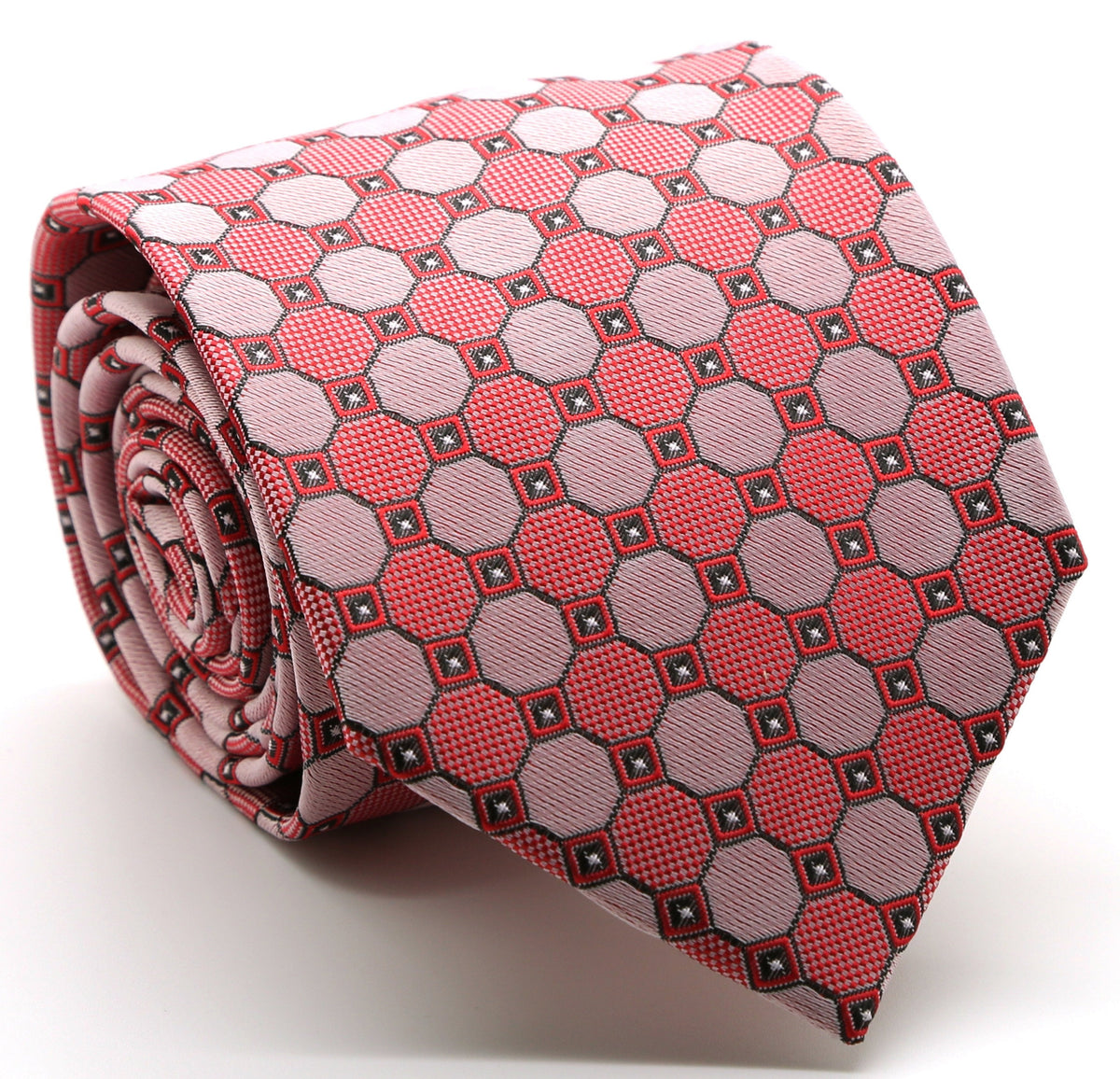 Mens Dads Classic Red Geometric Pattern Business Casual Necktie & Hanky Set W-9