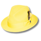Ferrecci Brooks Trilby Soft 100% Australian Wool Felt Body with Removable Feather yellow hat Great for Travel