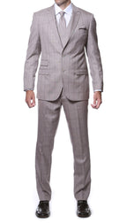 Zillo Sierra Tan 3pc Vested Slim Fit Plaid Suit