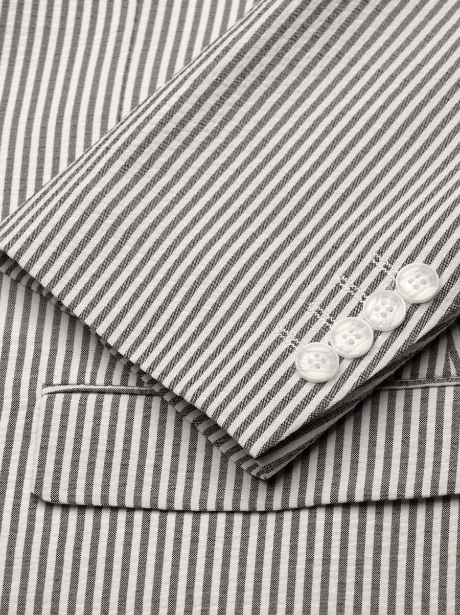 Ferrecci - Men's Black Premium Cotton Slim Fit Seersucker 2 Piece Suit Set