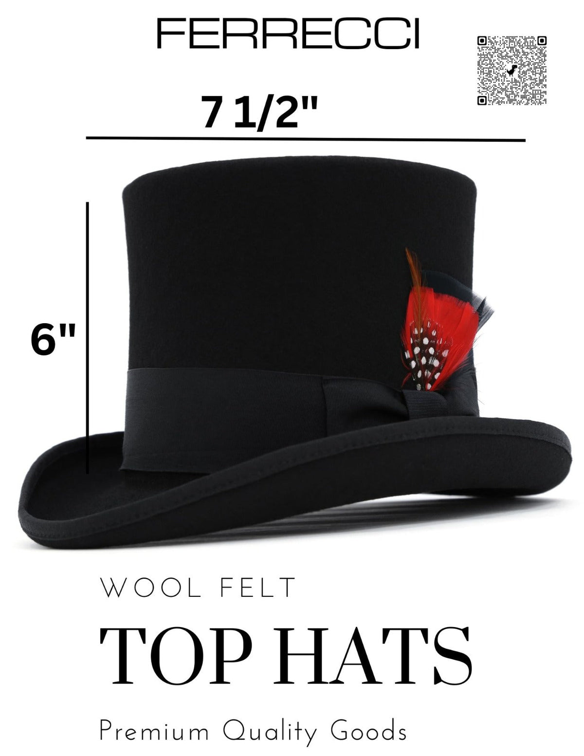 Black Wool Felt Top Hat for Men & Women | Ferrecci