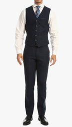 Bradford Navy Tweed With Slim Fit Suit With Five Button Vest
