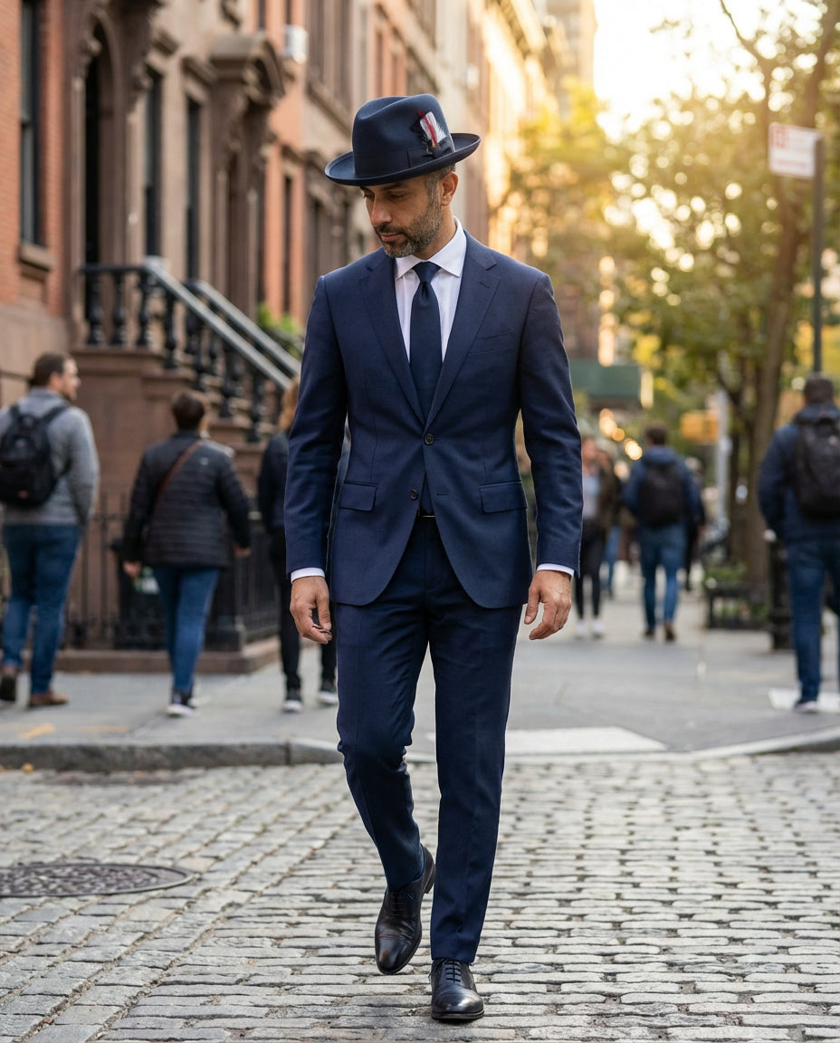 Ferrecci Navy Wool Felt Homburg Godfather Hat