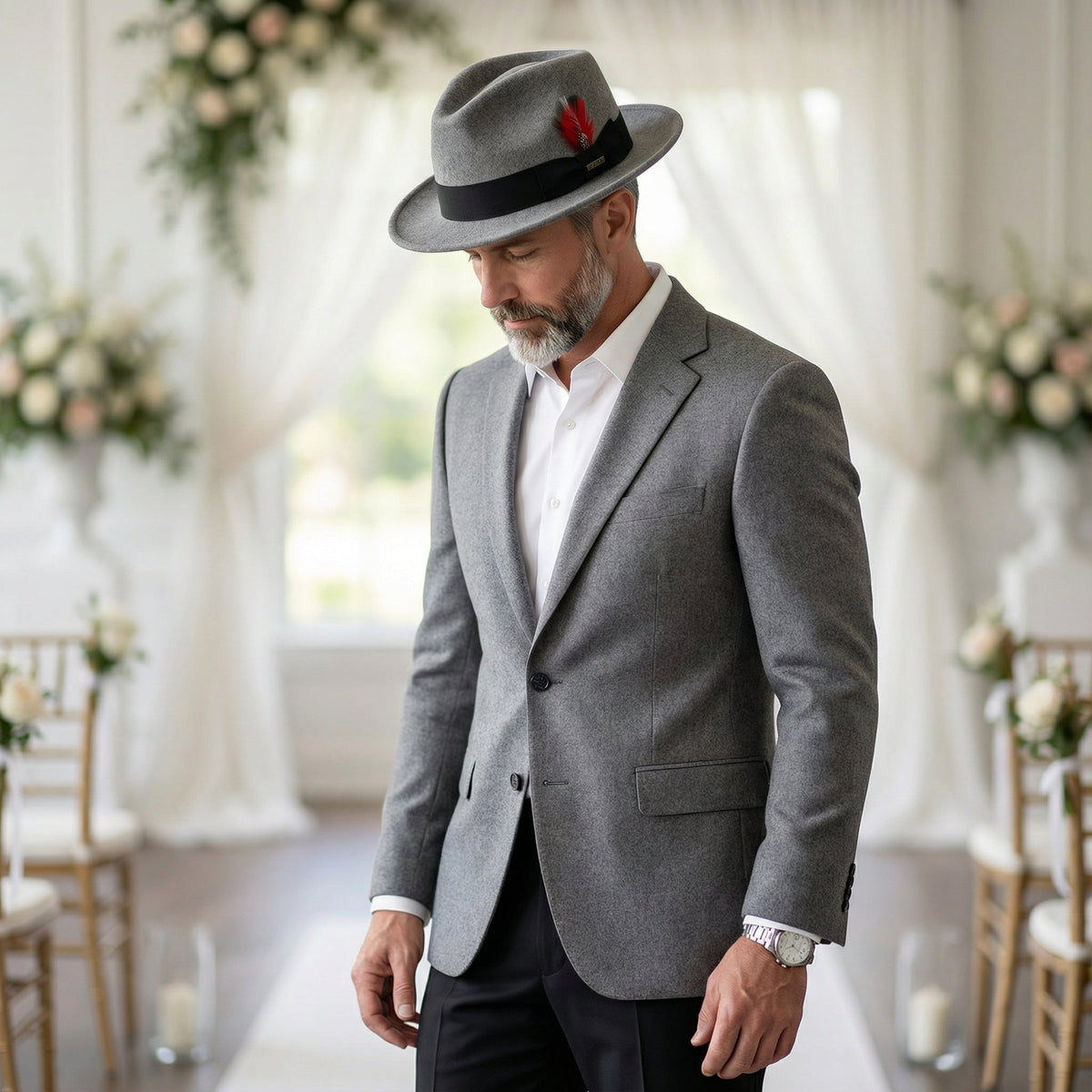 Gray Melange Crushable Wool Felt Fedora Hat for Men – 100% Australian Wool