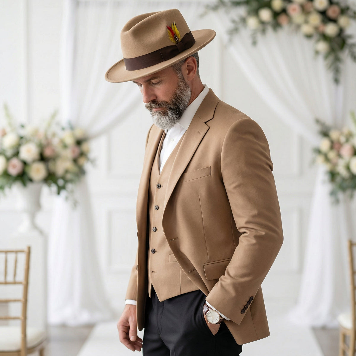 Beige Melange Crushable Wool Felt Fedora Hat for Men – 100% Australian Wool