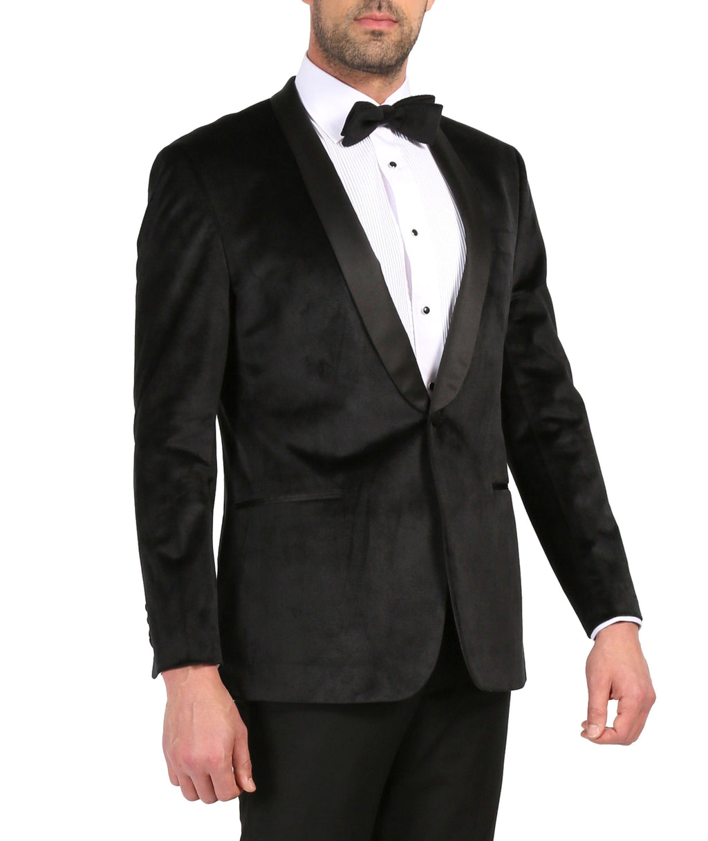 Ferrecci Men's Black Velvet Tuxedo Jacket – Slim Fit Shawl Lapel Dinner Jacket