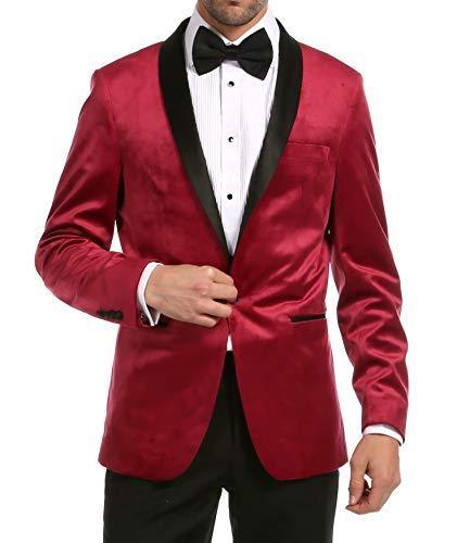 Ferrecci Men's Maroon Velvet Tuxedo Jacket – Slim Fit Shawl Lapel Dinner Jacket