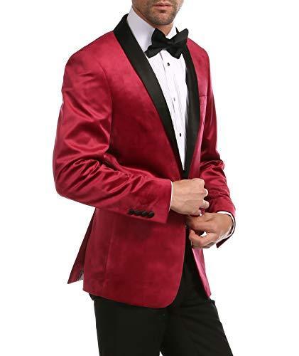 Ferrecci Men's Maroon Velvet Tuxedo Jacket – Slim Fit Shawl Lapel Dinner Jacket
