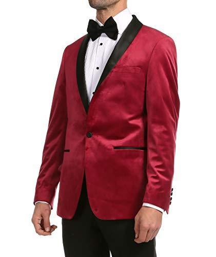 Ferrecci Men's Maroon Velvet Tuxedo Jacket – Slim Fit Shawl Lapel Dinner Jacket