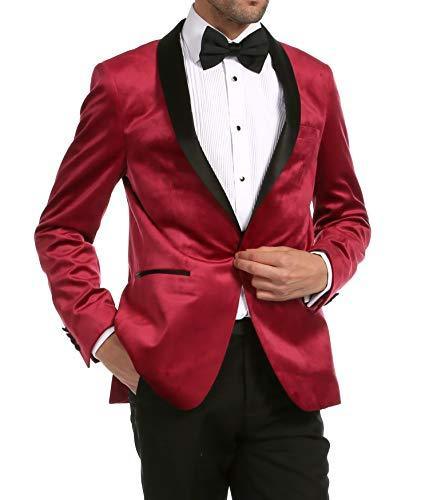 Ferrecci Men's Maroon Velvet Tuxedo Jacket – Slim Fit Shawl Lapel Dinner Jacket