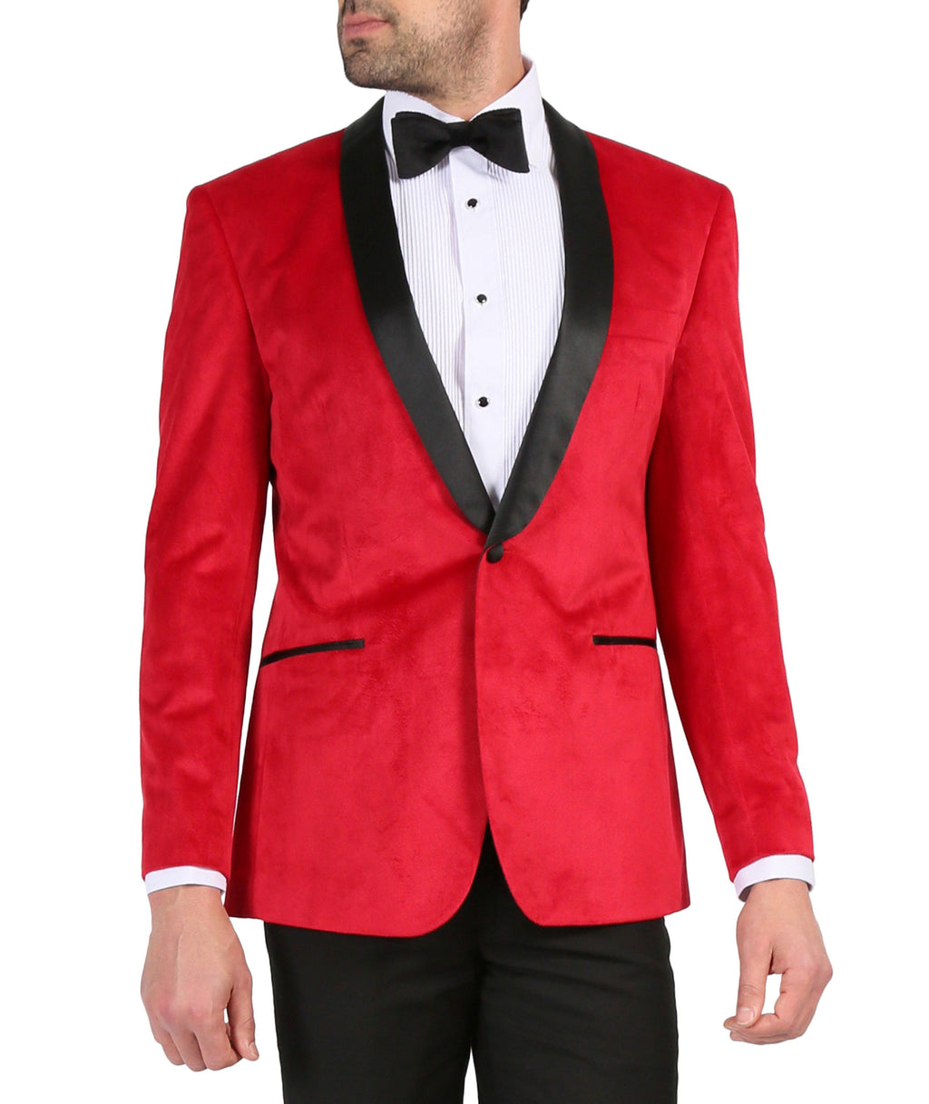 Ferrecci Men's Red Velvet Tuxedo Jacket – Slim Fit Shawl Lapel Dinner Jacket