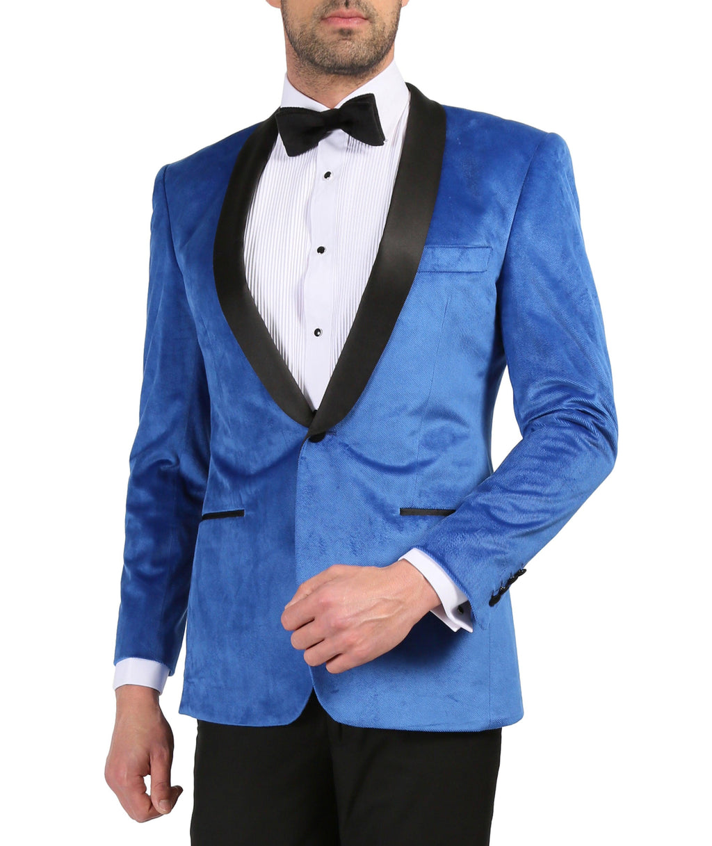 Ferrecci Men's Royal Blue Velvet Tuxedo Jacket – Slim Fit Shawl Lapel Dinner Jacket
