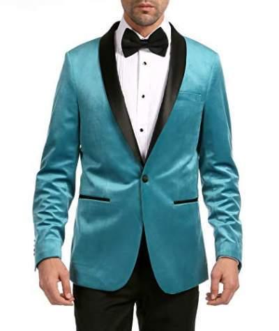 Ferrecci Men's Turquoise Velvet Tuxedo Jacket – Slim Fit Shawl Lapel Dinner Jacket
