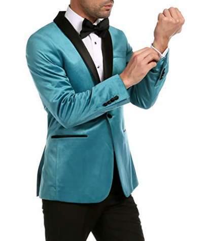 Ferrecci Men's Turquoise Velvet Tuxedo Jacket – Slim Fit Shawl Lapel Dinner Jacket