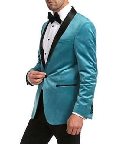 Ferrecci Men's Turquoise Velvet Tuxedo Jacket – Slim Fit Shawl Lapel Dinner Jacket