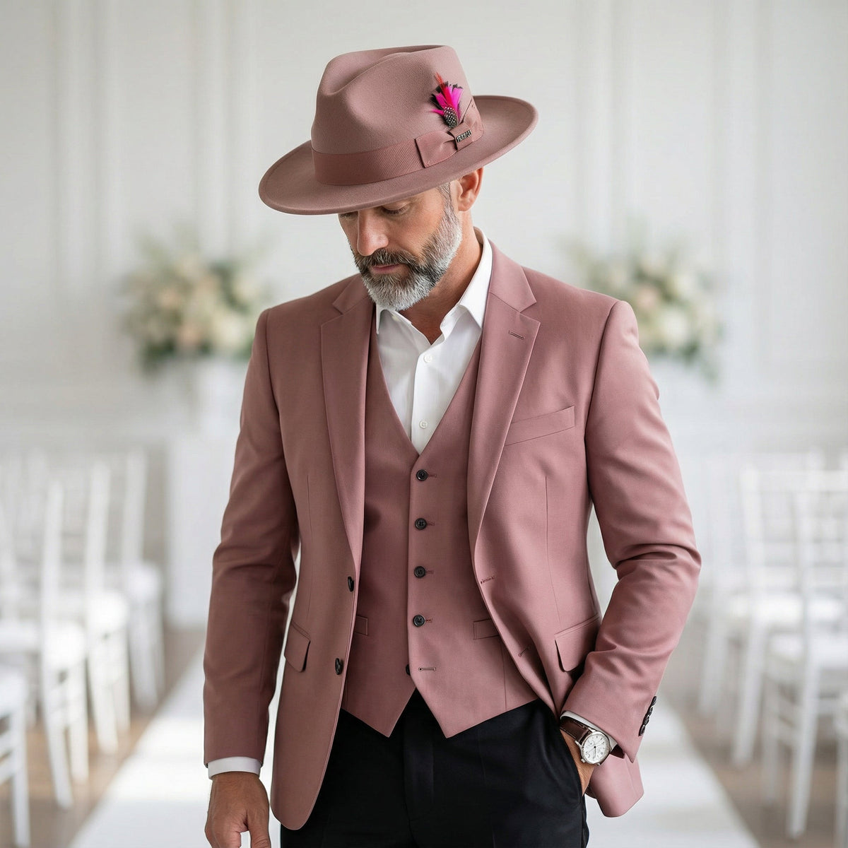 Dusty Pink Crushable Wool Felt Fedora Hat for Men – 100% Australian Wool