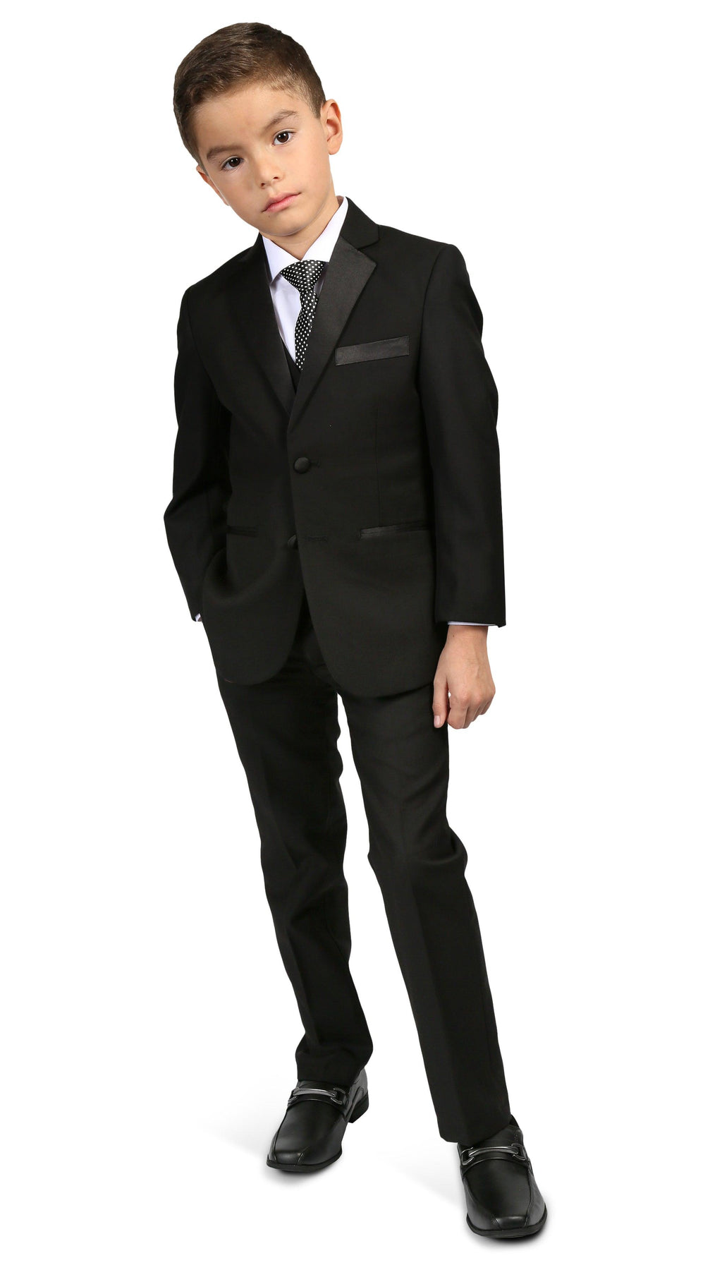 Boys Black Tuxedo — Bronson Jr 5 Piece Kids Tuxedo Set with Vest, Shirt & Tie