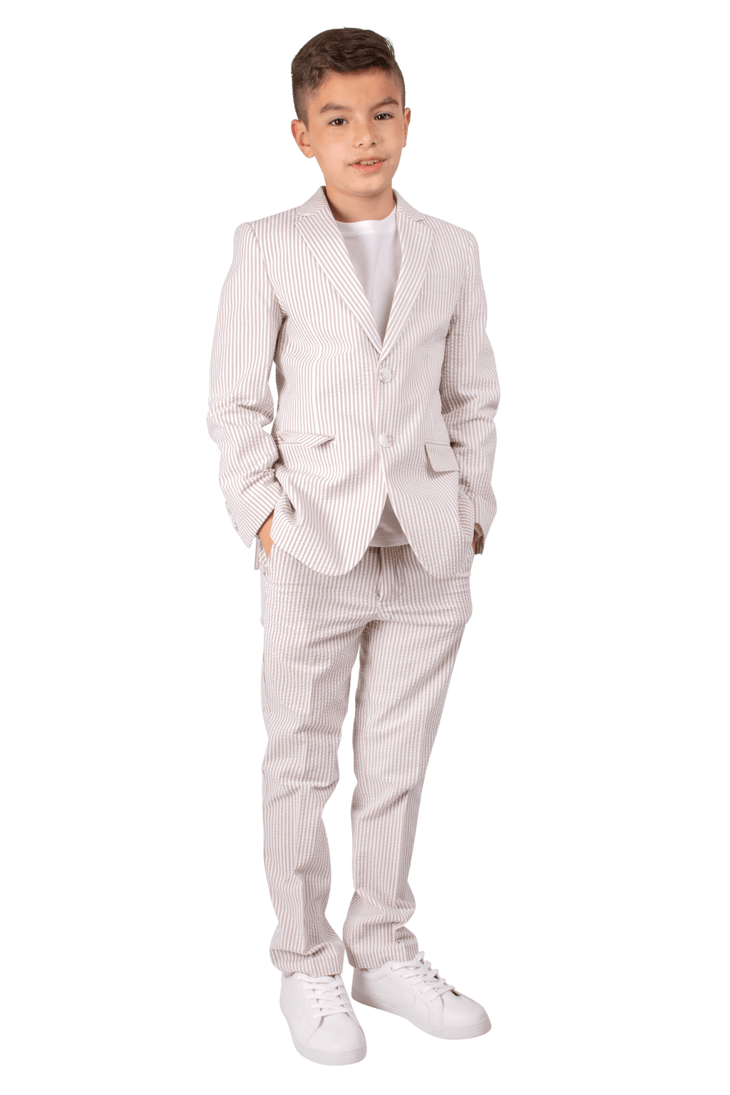 Ferrecci Boys Tan Seersucker 2-Piece Suit Set – Summer Kids Suit
