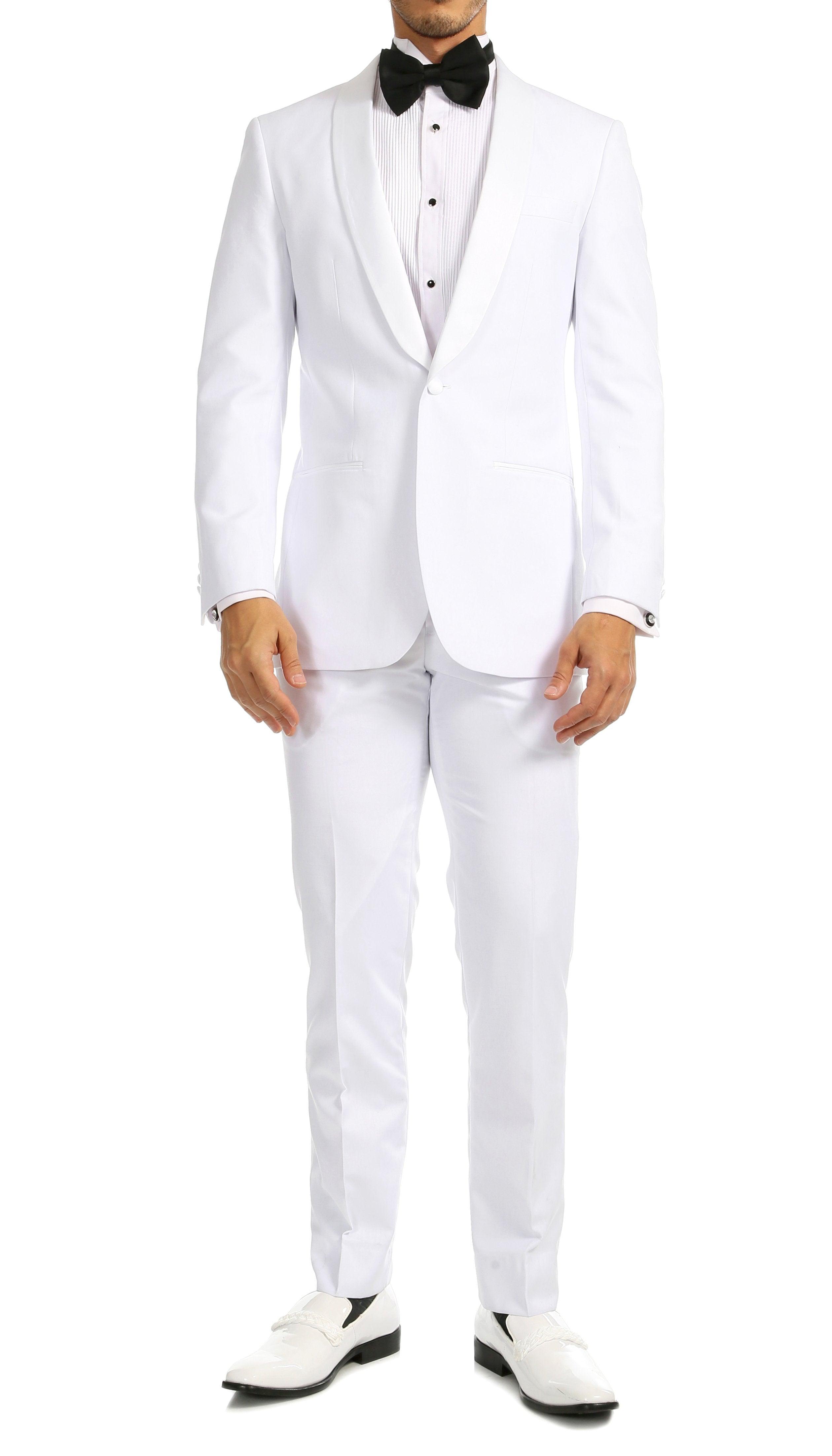 Ferrecci Men's Reno White Slim Fit Shawl Lapel 2 Piece Tuxedo Suit Set - Ferrecci USA 