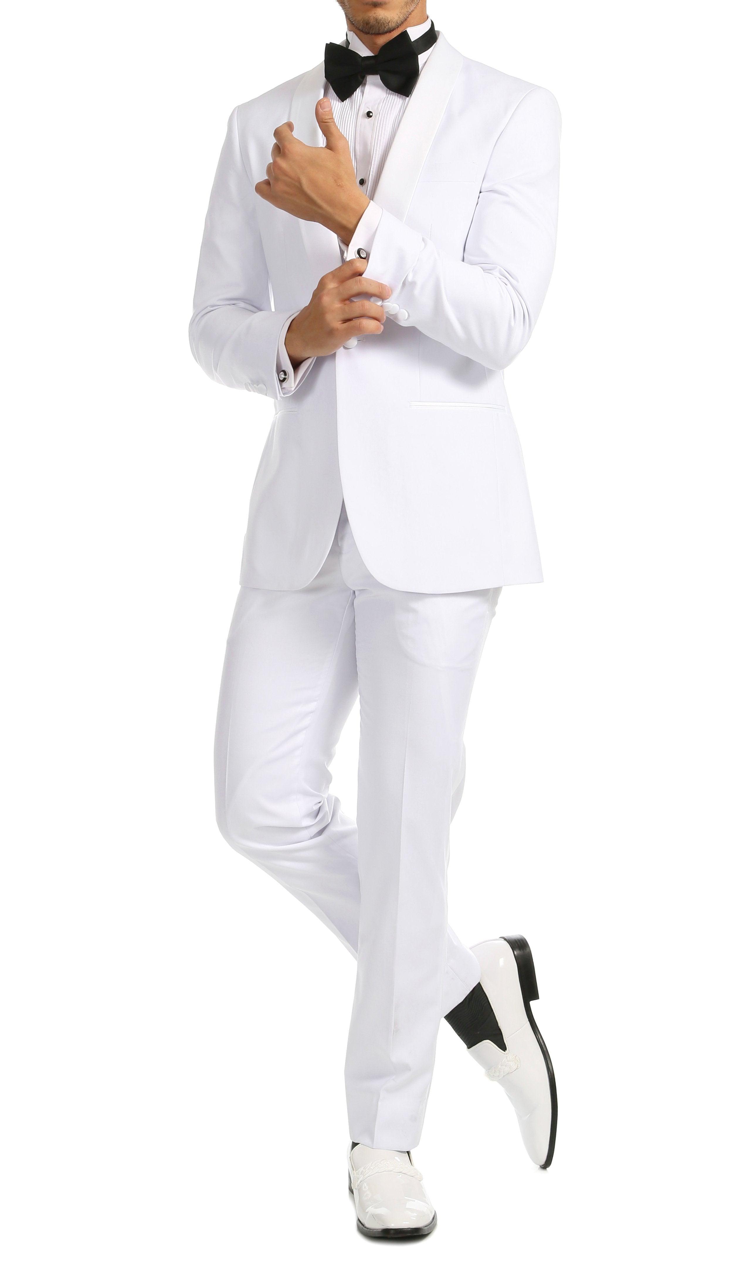 Ferrecci Men's Reno White Slim Fit Shawl Lapel 2 Piece Tuxedo Suit Set - Ferrecci USA 