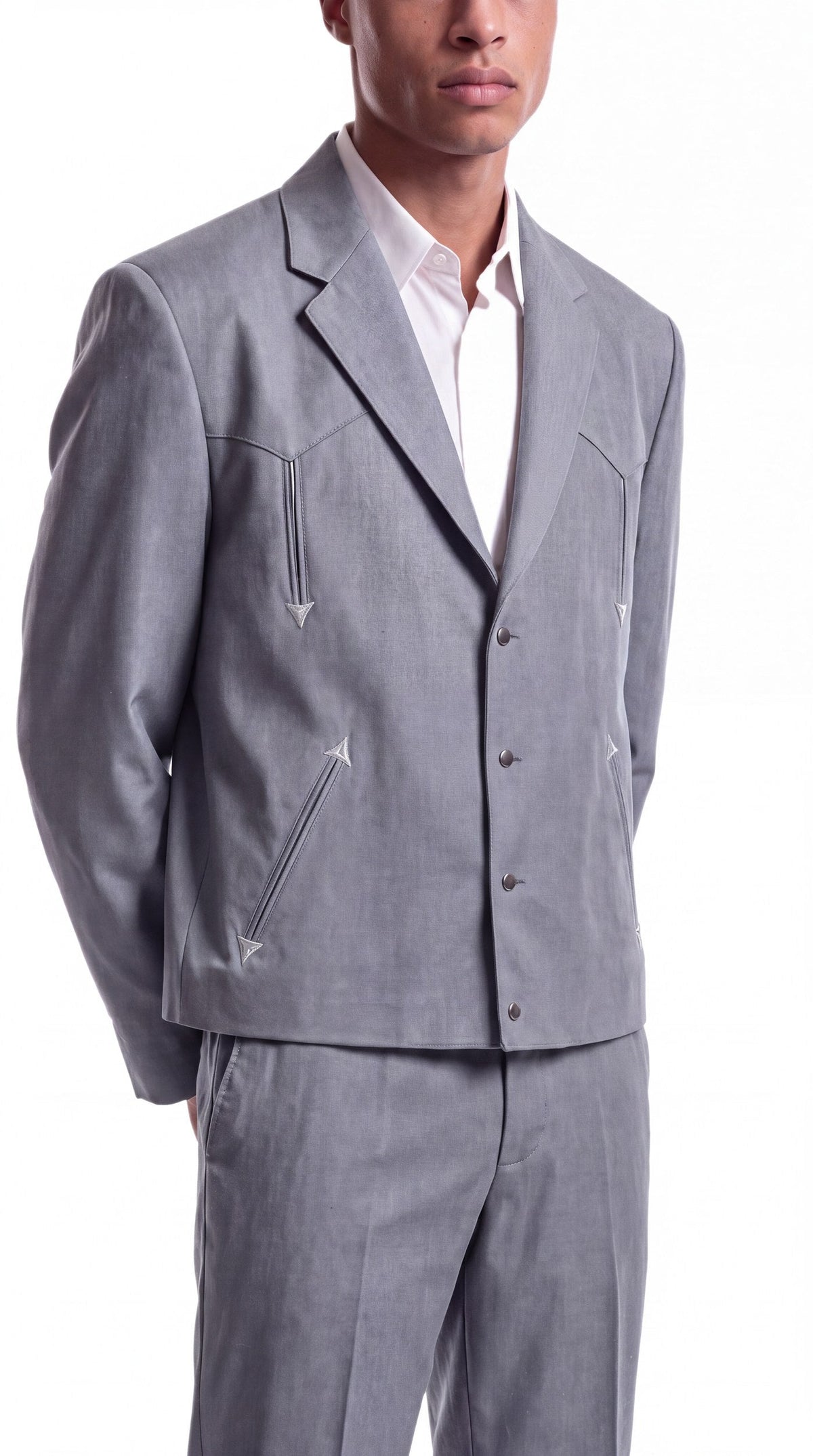 Men's Grey Western Suit 2-Piece - Cowboy Suit with Western Yoke & Pearl Snaps