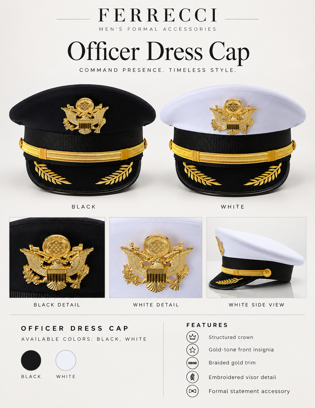 Captain Hat for Men & Women – Black Yacht, Boat & Pilot Cap with Eagle Crest | Ferrecci