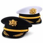 Captain Hat for Men & Women – White Yacht, Boat & Pilot Cap with Eagle Crest | Ferrecci