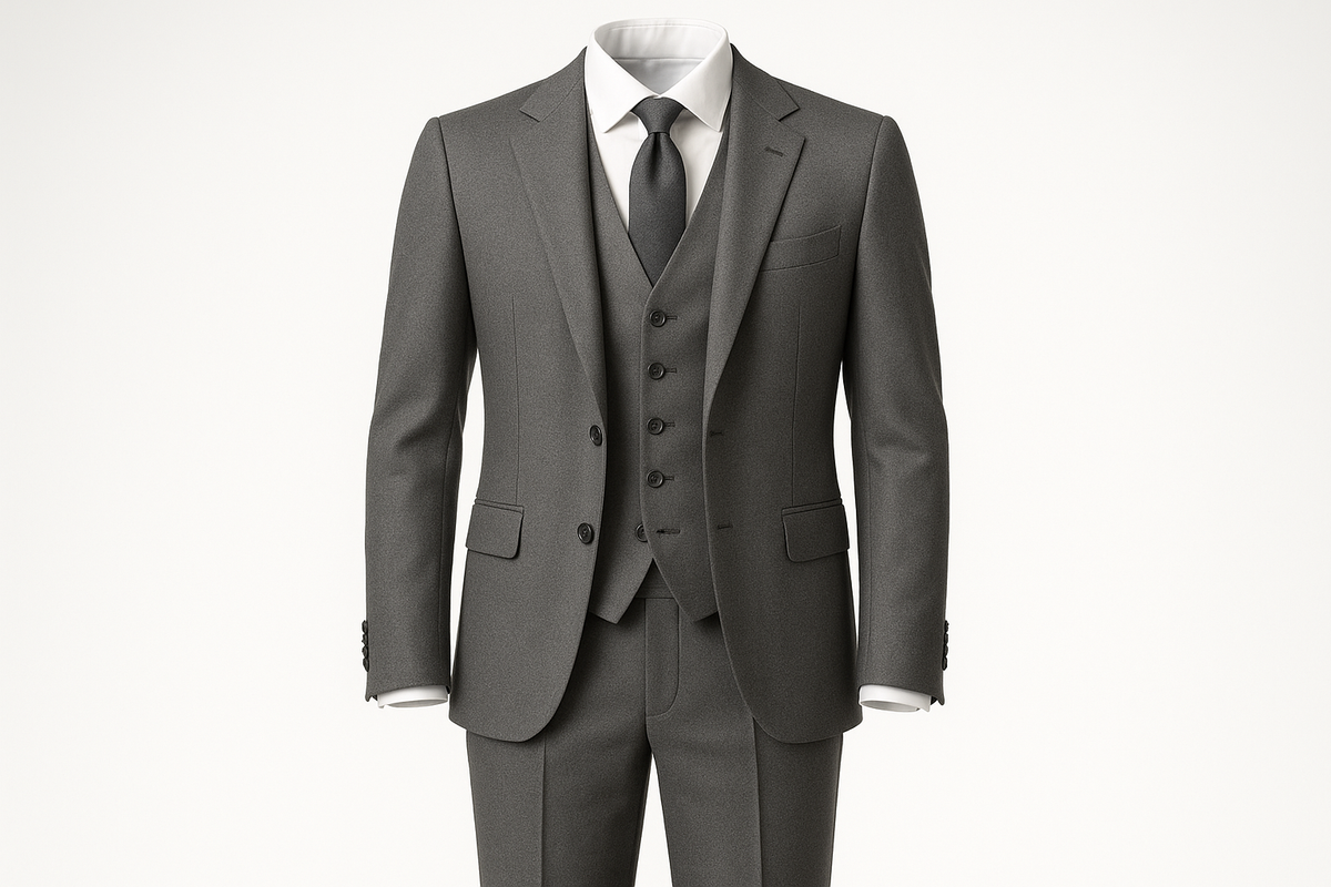 Jax Mens Grey 2 Button Notch Lapel Pick Stitching 3 Pc Slim Fit Suit