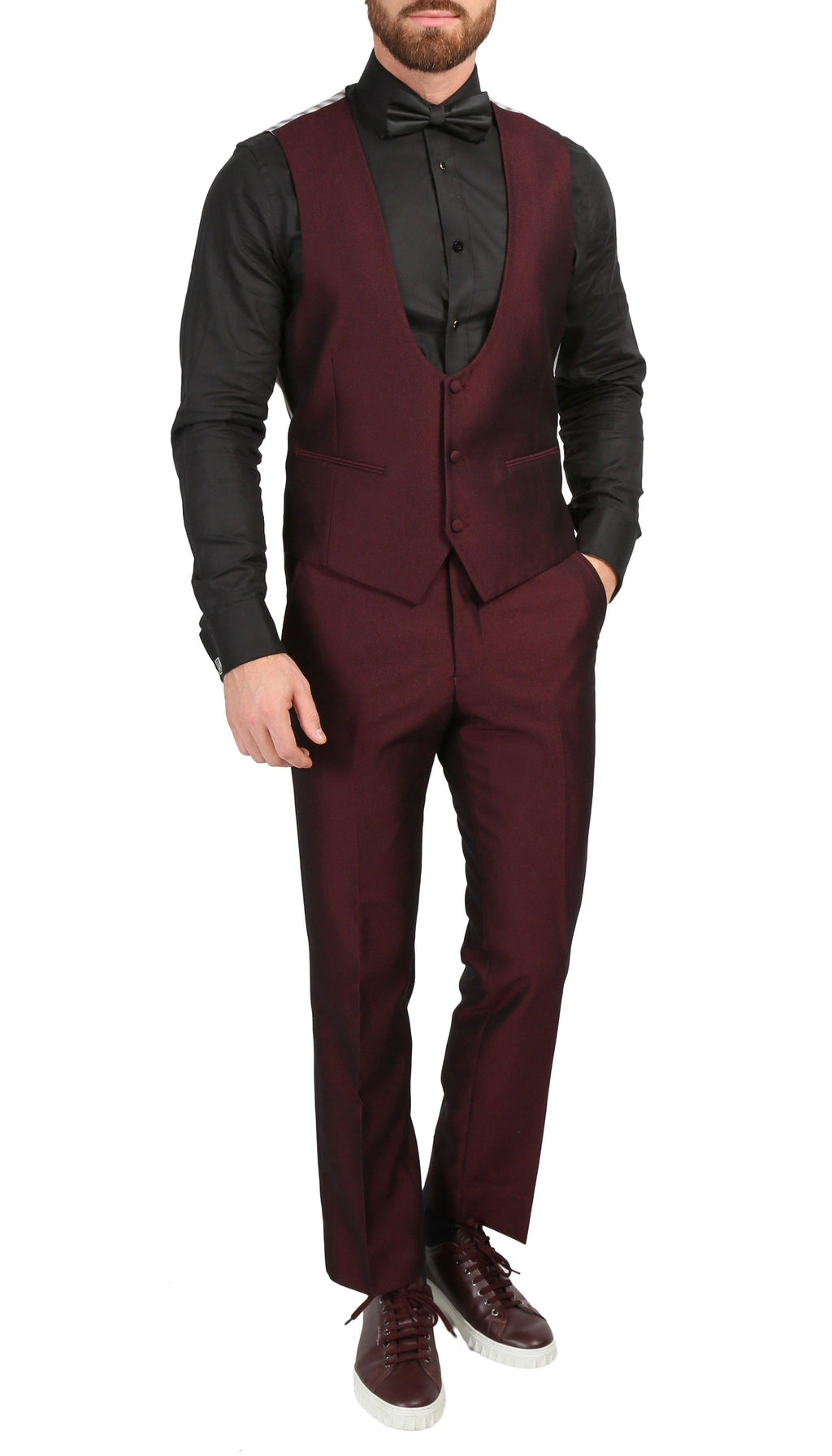 Ferrecci Men's Daxson Burgundy Slim Fit Shawl Collar 3pc Tuxedo