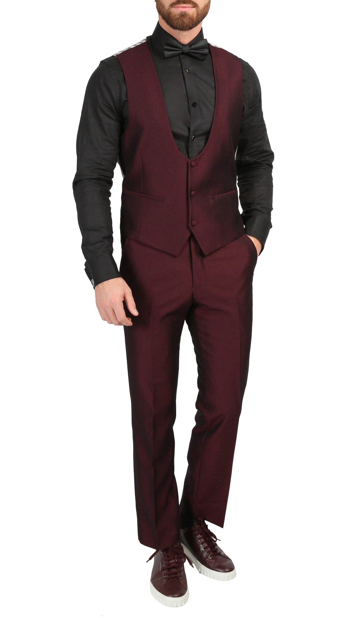 Ferrecci Men's Daxson Burgundy Slim Fit Shawl Collar 3pc Tuxedo