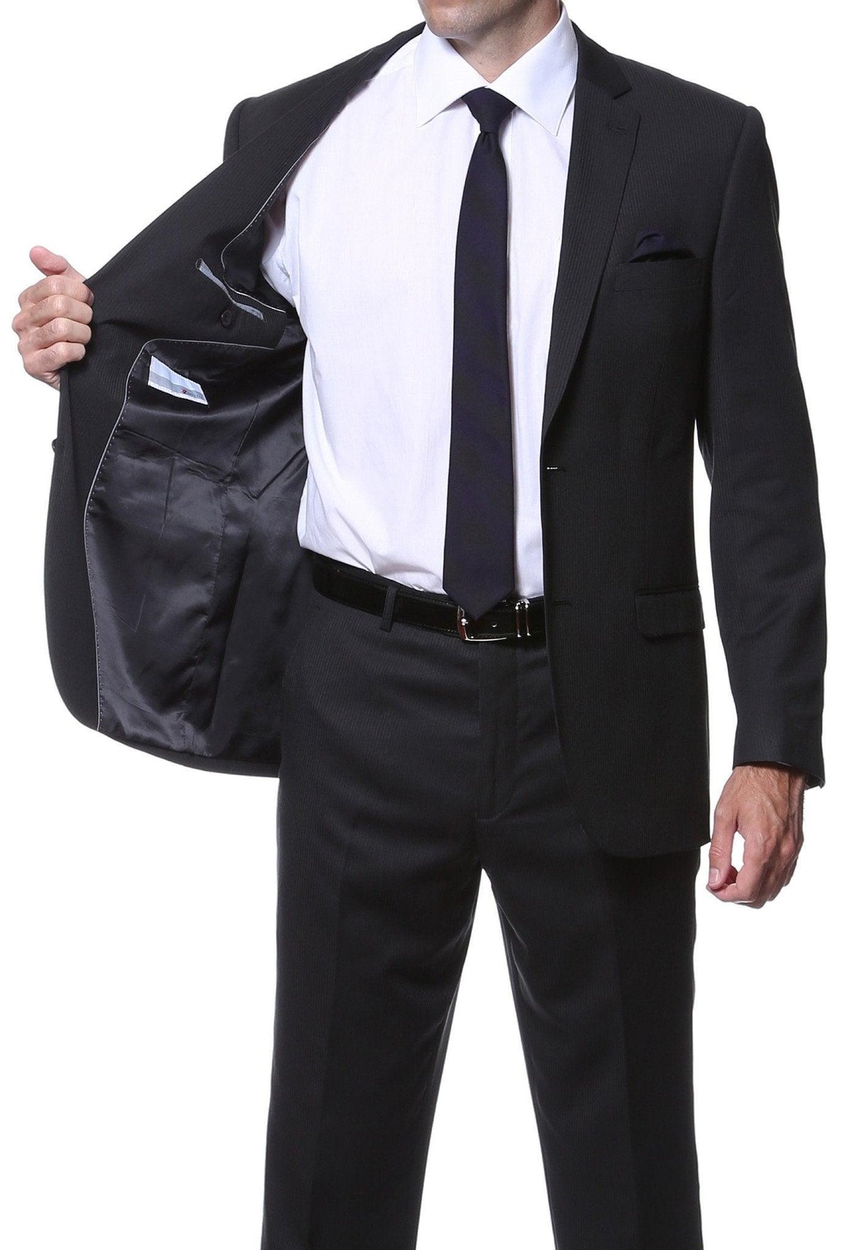 Parker 2 Piece Slim Fit Black Striped Tone on Tone Wool Suit