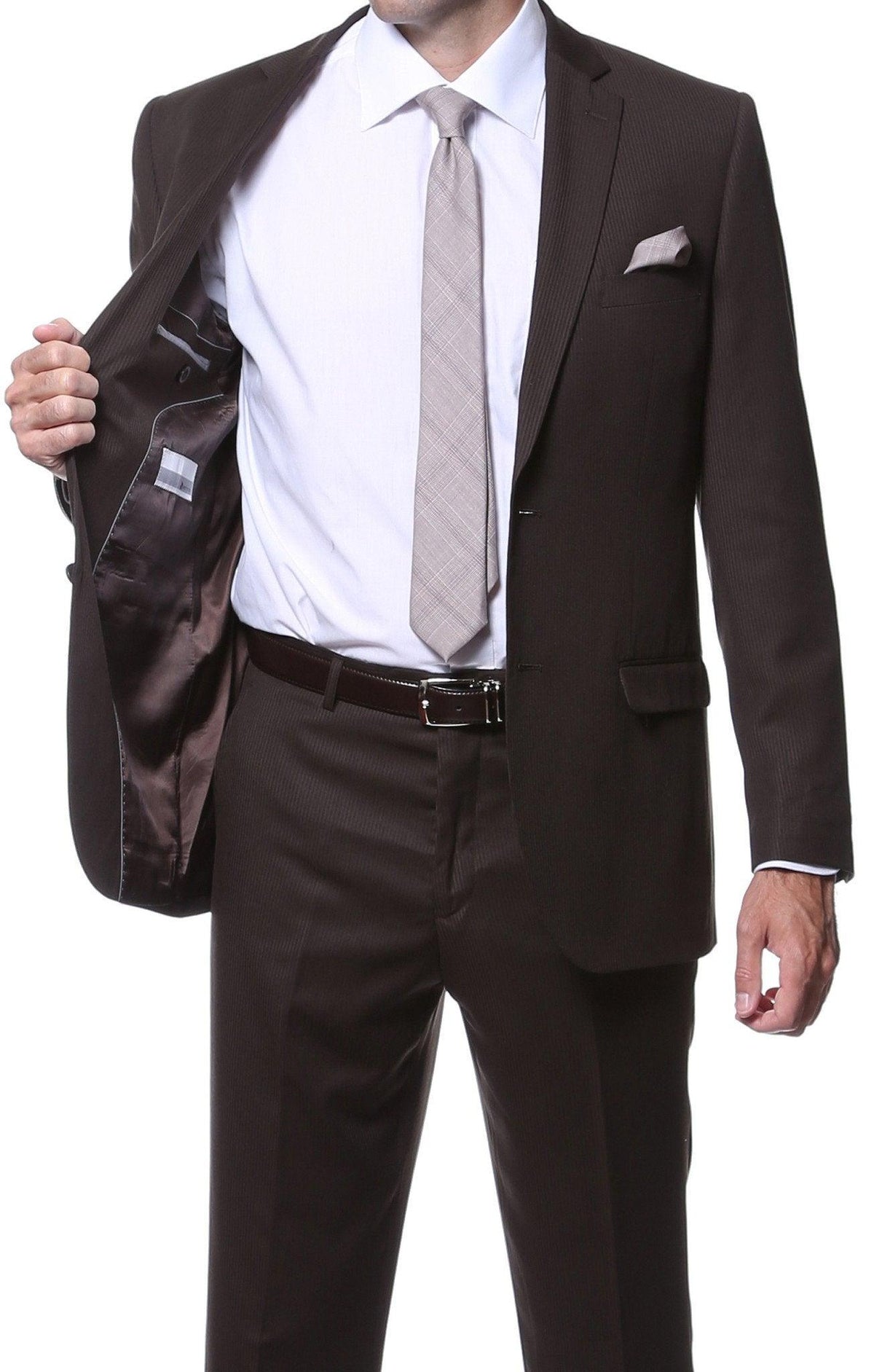 Parker 2 Piece Slim Fit Brown Striped Tone on Tone Wool Suit