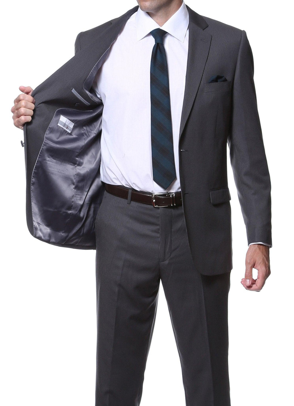 Parker 2 Piece Slim Fit Charcoal Striped Tone on Tone Wool Suit
