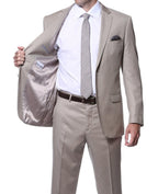 Parker 2 Piece Slim Fit Tan Striped Tone on Tone Wool Suit