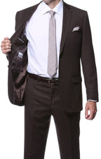 Parker Slim Fit Brown Striped Tone on Tone Wool Suit