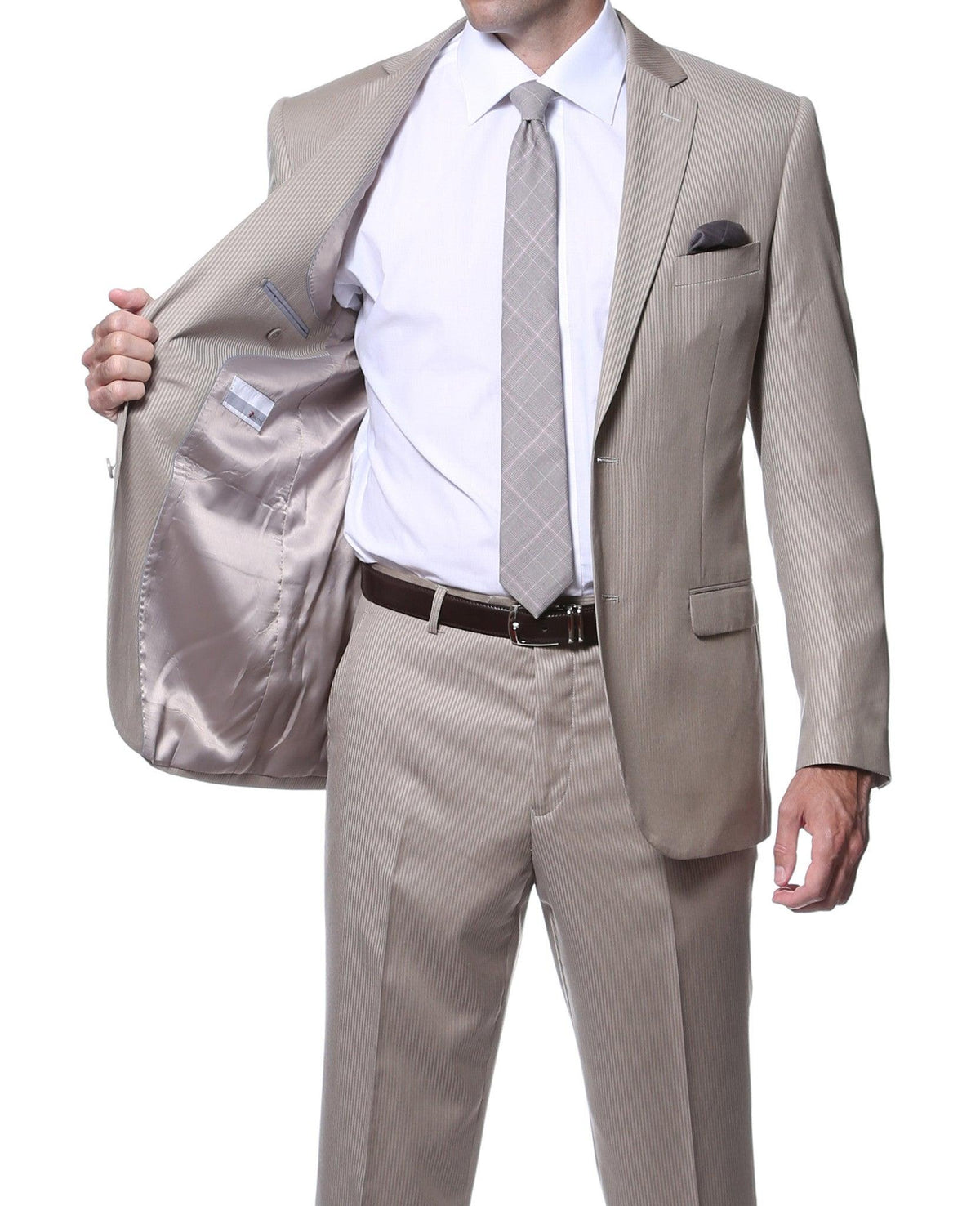Parker Slim Fit Tan Striped Tone on Tone Wool Suit