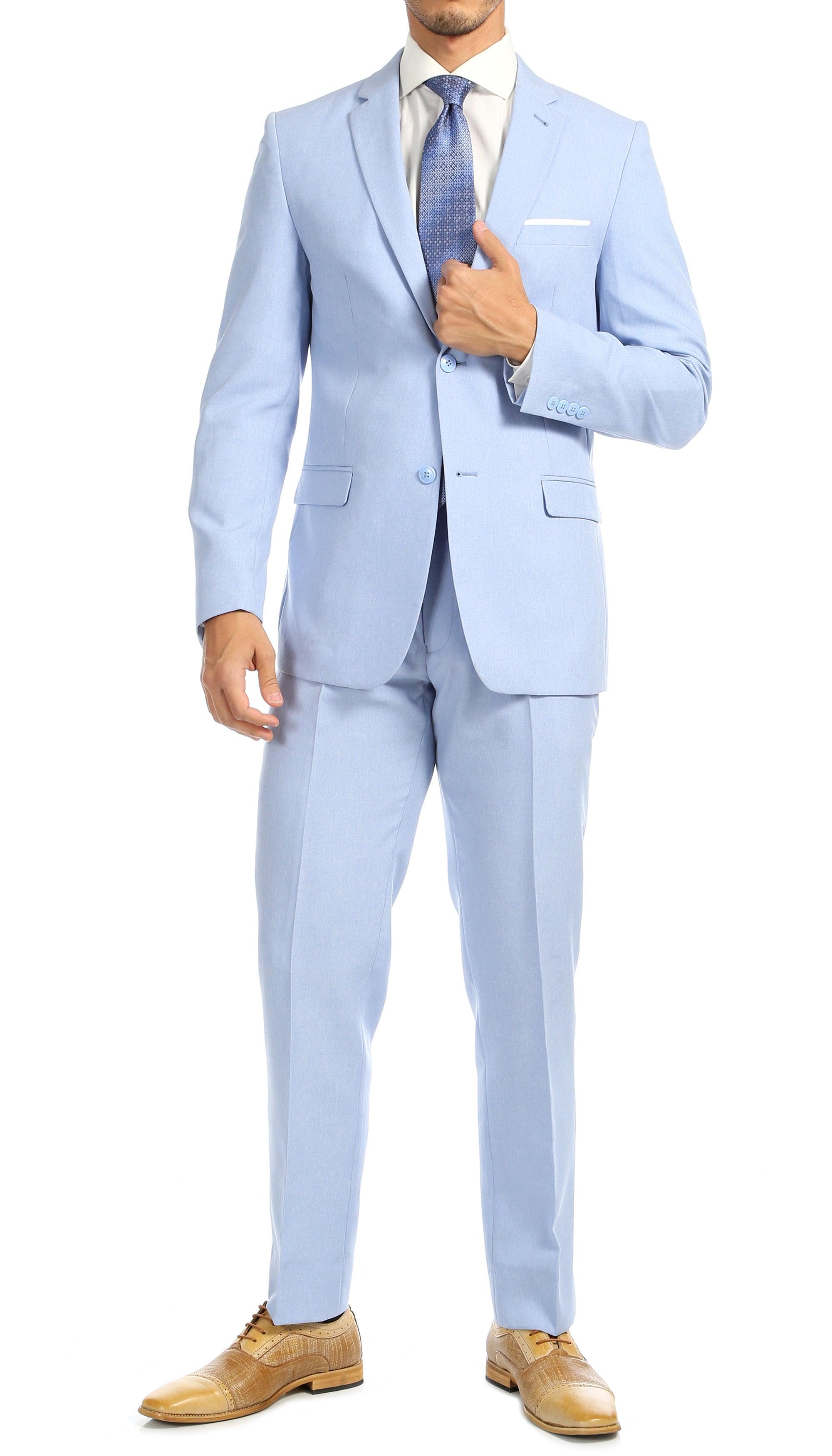 Paul Lorenzo Men's Sky Blue 2 Button Notch Lapel Slim Fit 2 Piece Suit - Ferrecci USA 