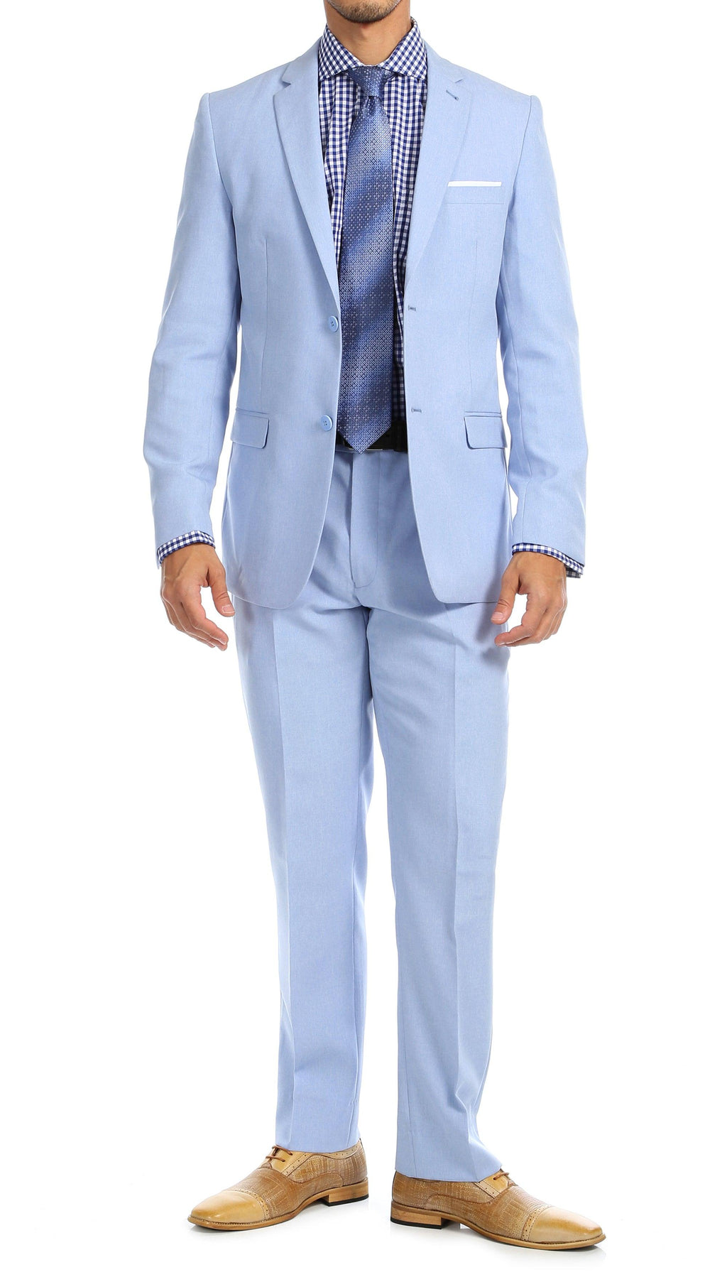 Paul Lorenzo Men's Sky Blue 2 Button Notch Lapel Slim Fit 2 Piece Suit - Ferrecci USA 