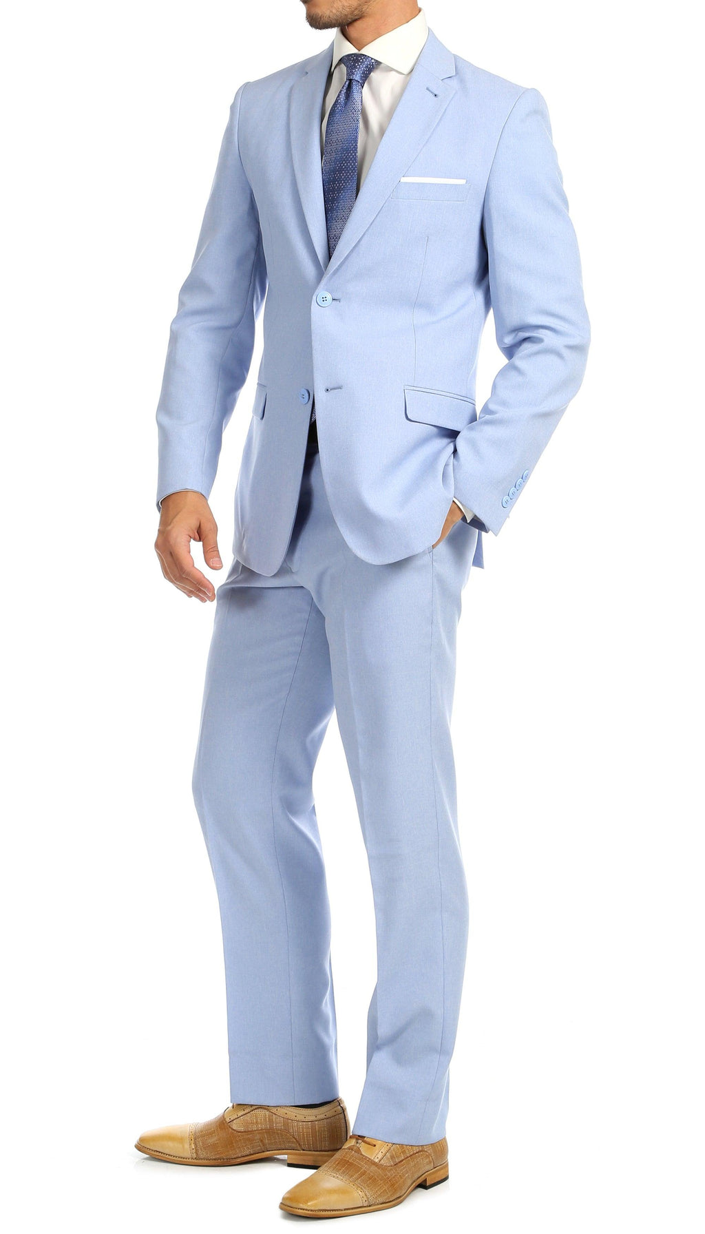 Paul Lorenzo Men's Sky Blue 2 Button Notch Lapel Slim Fit 2 Piece Suit - Ferrecci USA 